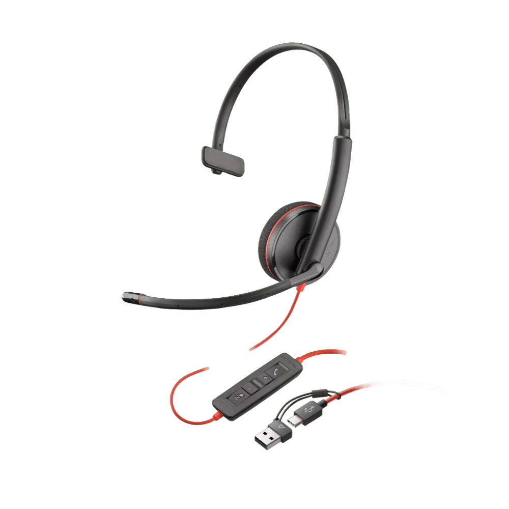 Poly Blackwire 3210 Monaural USB-C Headset +USB-C/A Adapter (Bulk)