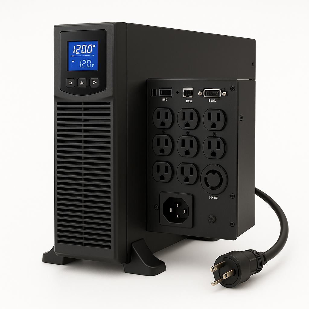 3KVA /3KW UPS torre, con 6 bat 12v9AH ,120V 60HZ/ 8 tomas L5-20R + socket L5-30R. LCD; HID USB, SNMP slot , RS232. cargador ajustable 1- 12 amp. TOMA DE ENTRADA NEMA L5-30P - Imagen 2