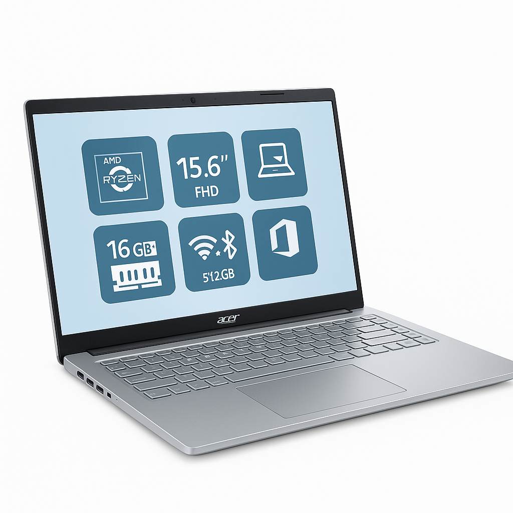 Portatil Acer AL15-21P-R28Q AMD Ryzen™ R5040 15.6 FHD 16GB (1*16) LPDDR5 Memory/512SSD WIFI6+BT Office (Prueba) /Windows 11 Home Single Color Light Silver - Imagen 3